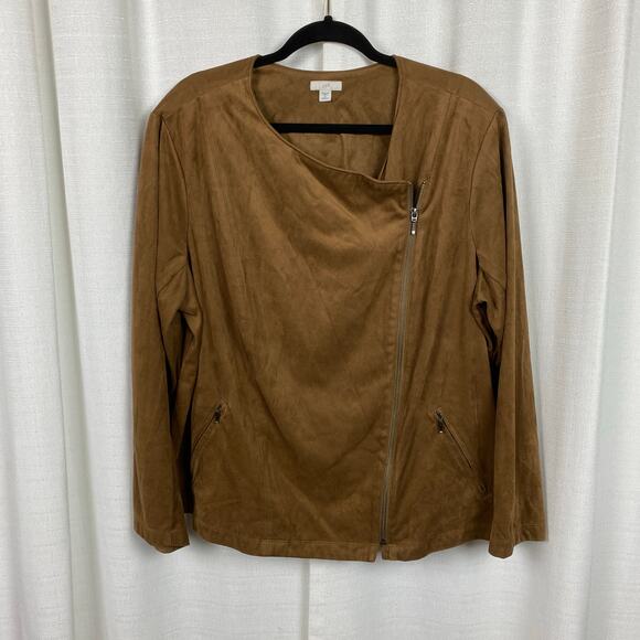 J.Jill Brown Faux Suede Moto Jacket Sz.2X - Picture 3 of 10